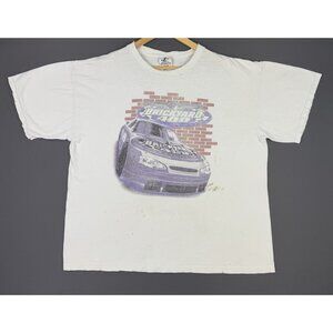 Vintage Y2K Logo Athletic Brickyard 400 Racing Promo 2XL White Shirt Faded Rare